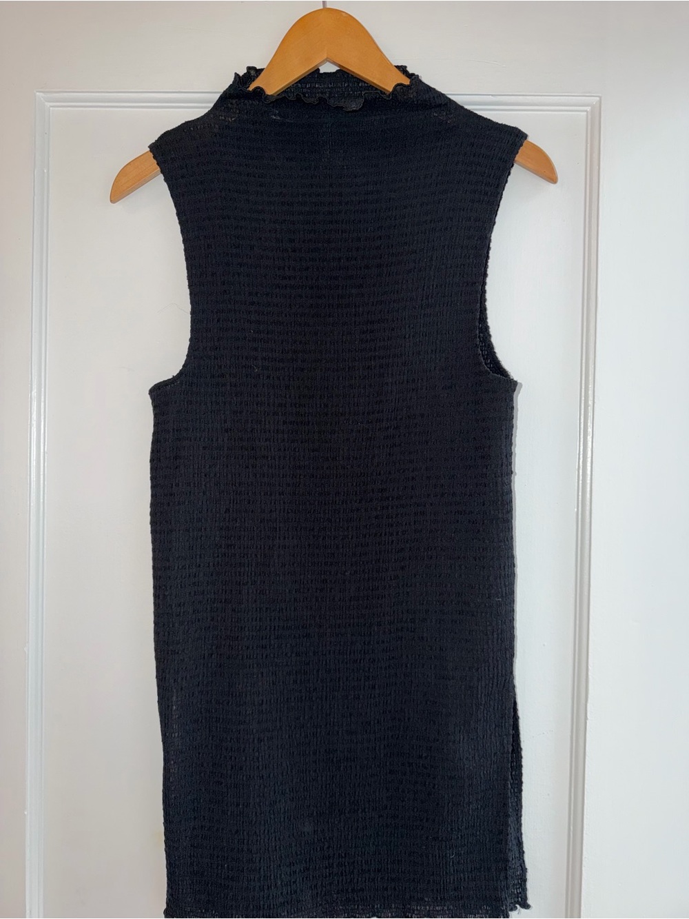 Wilfred Black sheer Seersucker Mock Neck Top
